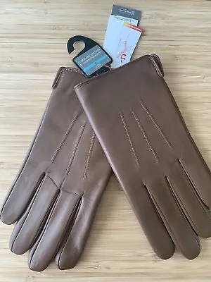 M&S COLLECTION Mens Genuine Leather Gloves With Thermowarmth™ Tan Size Medium • £16.99