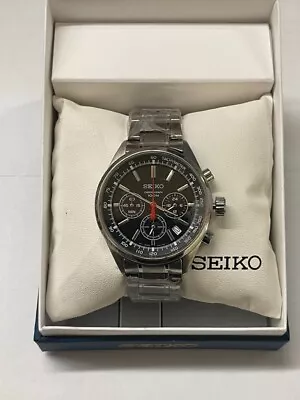 Seiko Men's SSB037 Quartz Black Dial Metal Band Chronograph Watch MSRP $250 • $125