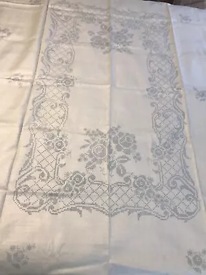 Petit Point Scroll Linen Tablecloth Stamped Cross Stitch Bucilla Vintage • $48.95