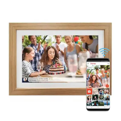 10.1 Inch Display Oak Wood WiFi Digital Photo Frame • £79.95