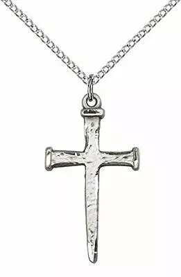 Sterling Silver Nail Cross Pendant With 18  Stainless Steel Lite Curb Chain. • $62.02