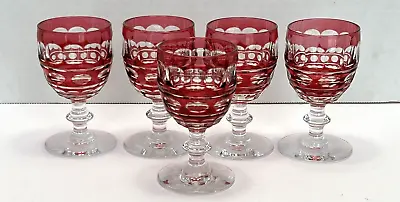 Val St Lambert Crystal Blarney Ruby Port Wine Glass 3 3/4  Cut To Clear Set Of 5 • $431.25