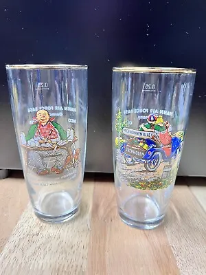 2 VTG German Drinking Glasses W/Comics Hahn Air Force Base NCO Club • $19.95