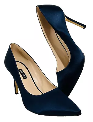 Nine West Emmala Blue Satin Pumps Heels Stilettos French Navy - Size US 10 EU 41 • $59.87