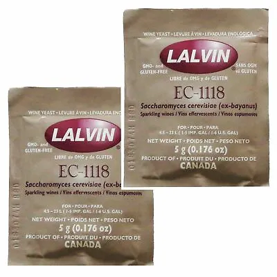 2x Lalvin EC-1118 Champagne Yeast 5g Sachet 18% Homebrew Wine Making 4.5L-23L • £7.70