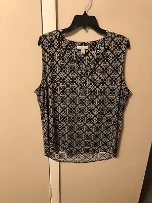 Dana Buchman Beaded V-neck Tank Top Shell Black Gold Sz XL • $6.50