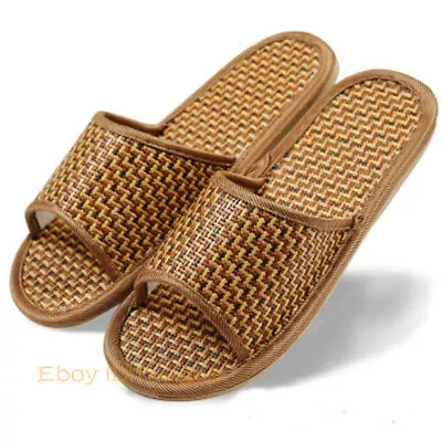 Women Men Summer Rattan Slipper Bamboo Linen Flat Antiskid Home Indoor Sandals • $12.69