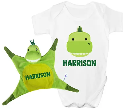 Personalised Baby Grow Snuggle Blanket Dinosaur Soft Plush Comforter Toy Gift • £6.99