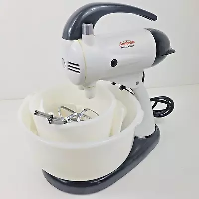 Vintage Sunbeam Mixmaster Stand Mixer 10 Speed With 2 Milk Glass Bowls • $29.95