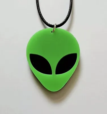 UFO Collection: Acrylic Green Alien Head Pendant Necklace With Neck Cord • $4.50