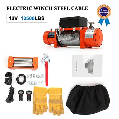 For Jeep Wrangler 12V 13500LB Electric Winch Towing Trailer Steel Cable Off Road • $291.50