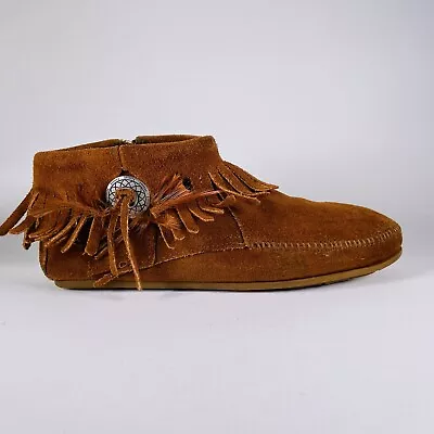 Minnetonka 522 Concho Feather Moccasin Boot Zip Leather Brown Women’s 9.5 • $29.99