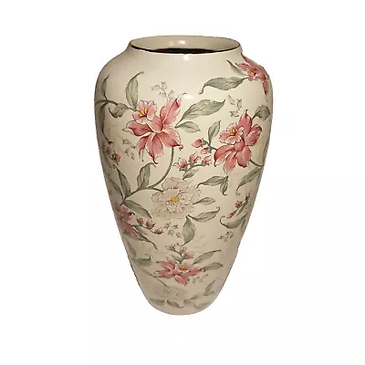 Otagiri Prima Porcelain Ceramic Vase Pink White Green Floral Gold Trim Japan 10  • $19.95