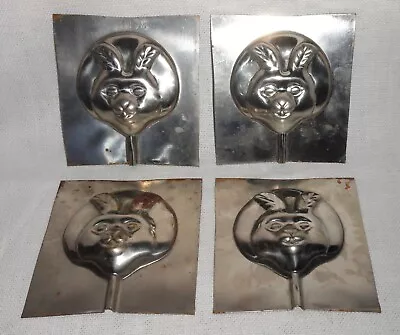  4 Vintage Lorann Tin/Metal Chocolate Candy Molds ~ Easter Bunny Rabbits  • $12.50