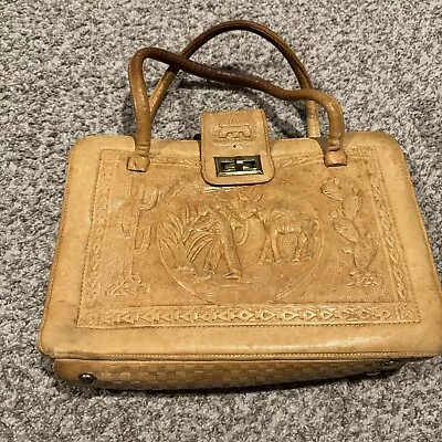 Vintage Mexican Tooled Leather Donkey Aztec Handbag Purse Bag • $60