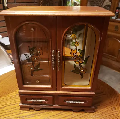POWELL Wood Jewelry Box  2-Door Mirror 5 Drawers Armoire Vintage Lighted Lined • $40