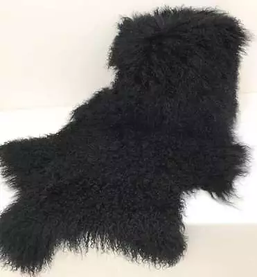 MONGOLIAN FUR RUG THROW TIBETAN LAMBSKIN FUR HIDE PELT CURLY HAIR CARPET Black • $62.69