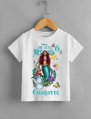 PERSONALISED Little Mermaid Birthday T Shirt Kids Girls Fun Tee T-Shirt Top • £12.99