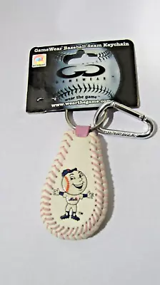 MLB New York Mets Mr. Met White Leather Seamed Keychain W/Carabiner By GameWear • $23.99