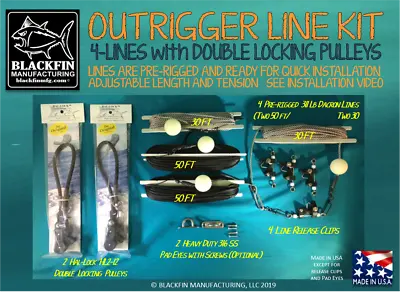 Outrigger Rigging Kit 4 Lines 50/30 FT + Hal-Lock Double Pulleys + Release Clips • $119.95