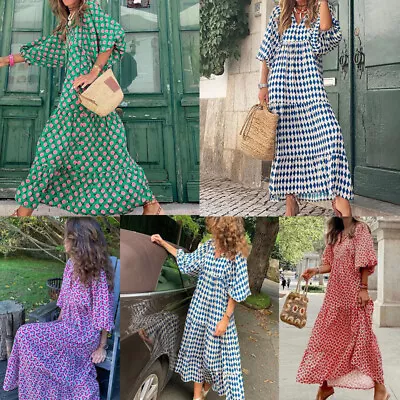 £12.24 • Buy Women's Boho Print Maxi Dress Ladies Beach Holiday Sundress Fashion Loose Dress