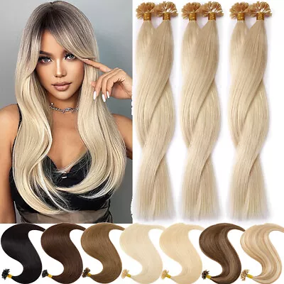 Fusion Keratin Nail U Tip 100% Human Hair Extensions Remy Thick Pre Bonds BLONDE • $44.53