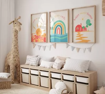 Set Of 3 Kids Rainbow Prints Nursery Kids Wall Art Baby Sun Print Home Decor • £56.01