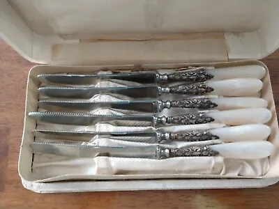 Vintage Mother Of Pearl Knives Silver Set Of 6 Unbranded  • $44.99