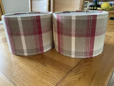 BALMORAL TARTAN CHECK WOOL EFFECT FABRIC LAMPSHADE CRANBERRY RED.  (£19.99 Each) • £39.99