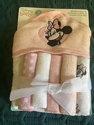 Disney Baby Minnie Mouse Hooded Towel And Washcloth Set 6 Pack • $19.99