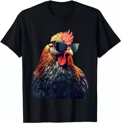 Vintage Chicken Cool Rooster Wearing Sunglasses Unisex Fashion Black T-Shirt • $9.99