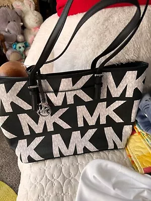 Michael Kors Jet Set Medium Black And White Logo Tote • $99