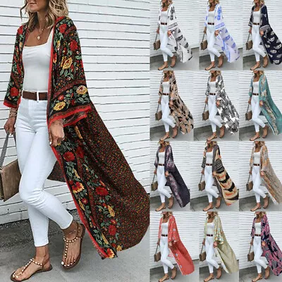 £12.55 • Buy ZANZEA UK Womens Floral Coat Jacket Kimono Long Cardigan Maxi Cover Up Swimwear