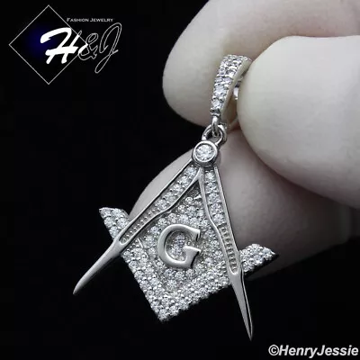 Men 925 Sterling Silver Icy Bling Cubic Zirconia Masonic Silver Pendant*sp286 • $25.99