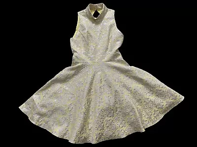 Miss Selfridge Lemon Yellow & Silver Jacquard Fit & Flare Dress Size 8 RRP £55 • £11.99