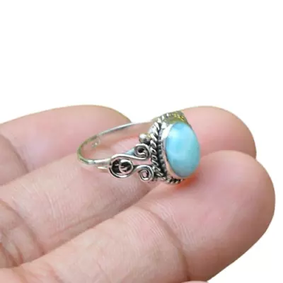 925 Sterling Silver Handmade Larimar Gemstone Jewelry Partywear Gift Ring HM778 • $11.75