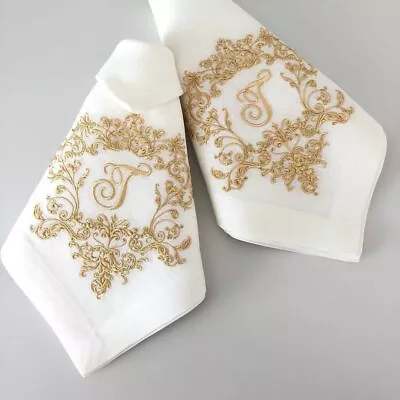 White Personalized Embroidered Monogrammed Linen Napkins Holiday Table Decor • $50