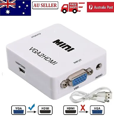 VGA To HDMI 1080P Full HD Video Audio Converter Box Adapter For PC Laptop DVD AU • $15.49