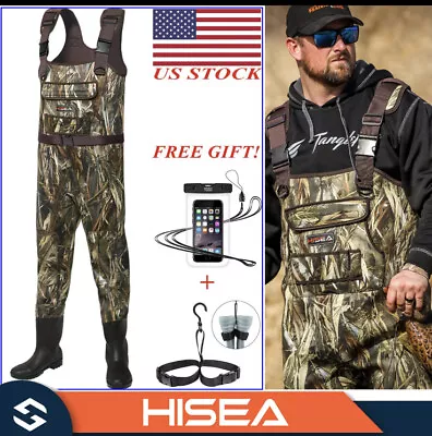 HISEA 600g Insulated Neoprene Fishing Wader Cleated Bootfoot Chest Wader Size 6 • $46.95