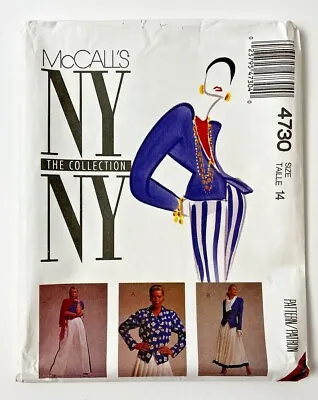 Vtg McCalls Sewing Pattern 4730 NY Collection UNCUT Jacket Skirt Top Pants Sz 14 • $12.99