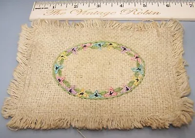 Vintage Miniature Dollhouse Rug Embroidered Flowers 6  By 4-1/2  • $10