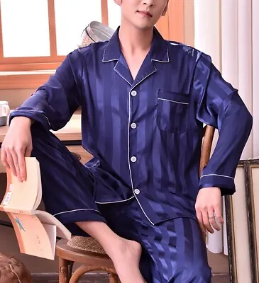 SILKPEACE 2nd Item FREE SHIP Mens Silk Satin Pajamas Set Lounge Pants POCKET PJ • $21.58