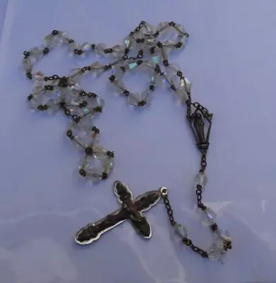 RARE Vintage Crystal Glass Prayer Rosary Beads Religious Necklace INRI Jewelry • $3.58