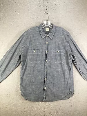 J Crew Chambray Shirt Men Large Blue Utility Long Sleeve Button Up Cotton Preppy • $18.88