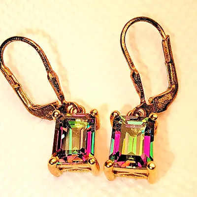 KARIS Collection Mystic Topaz Oct Lever Back Earrings Sterling Silver Gold Bond • $18.81