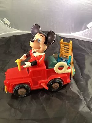 Vintage Mickey Mouse Fire Truck Walt Disney Productions Wind Up Toy For Parts • $5