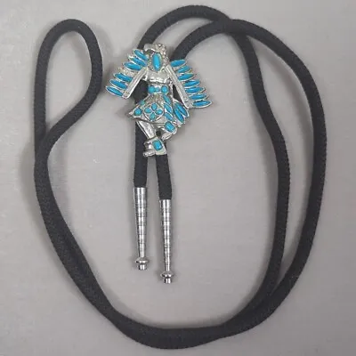 Vintage Silver Native American Indian Etched Eagle Slide Tie Turquoise Unique • $40.49