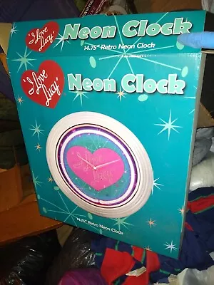 Lot Of I LOVE LUCY 12  Neon Wall Clock Lucille Ball NEW 1 AA Battery + Tin Sign • $12