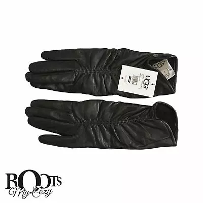 Ugg Ruched Black Leather Smart Novelty Gloves Women’s Size S New With Tags • $89.99