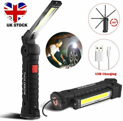 LED COB Rechargeable Work Light Magnetic Torch Flexible Inspection Lamp Cordless • £5.99